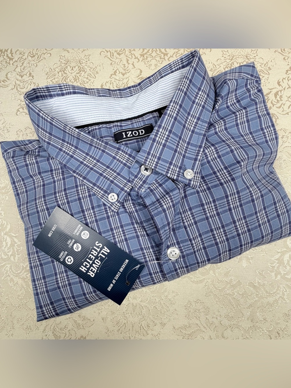 Izod Blue Plaid Button-Down Shirt, NWT, XL
